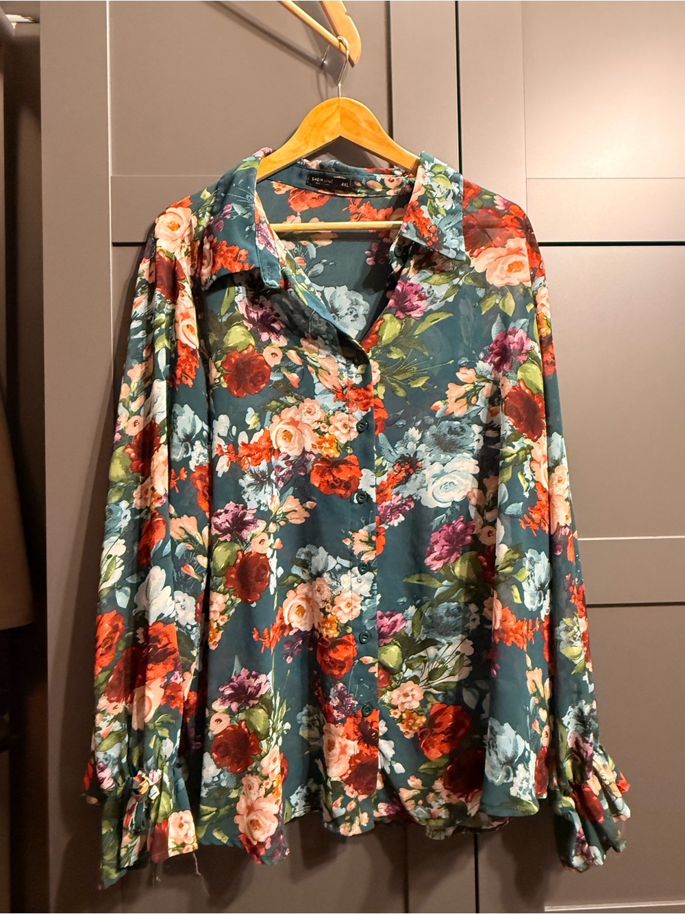 Floral Button-Down Blouse - Teal Multi